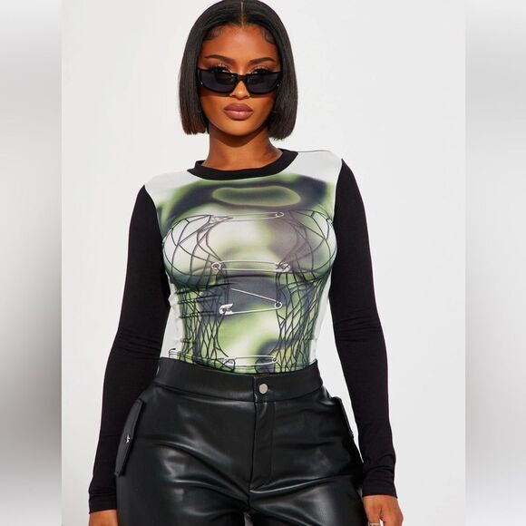Drop A Pin Long Sleeve Top - Olive/combo Size Large. NWOT Never Used - Picture 1 of 7
